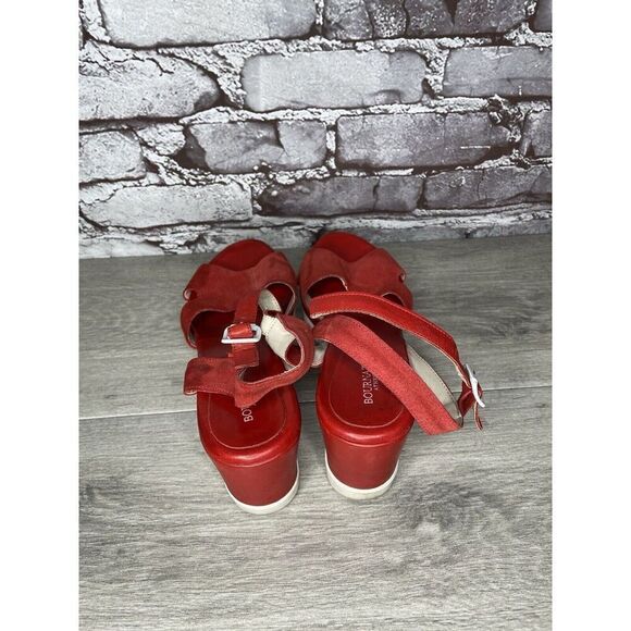 Bournazos Athens Red Suede Leather Ankle Strap Wedge Sandals Women Sz 39EU/8.5US - Picture 5 of 16